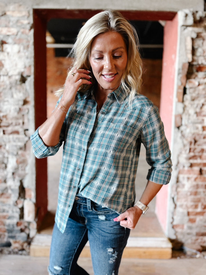 Ariat Billie Jean Button Up Plaid, Aquamarine