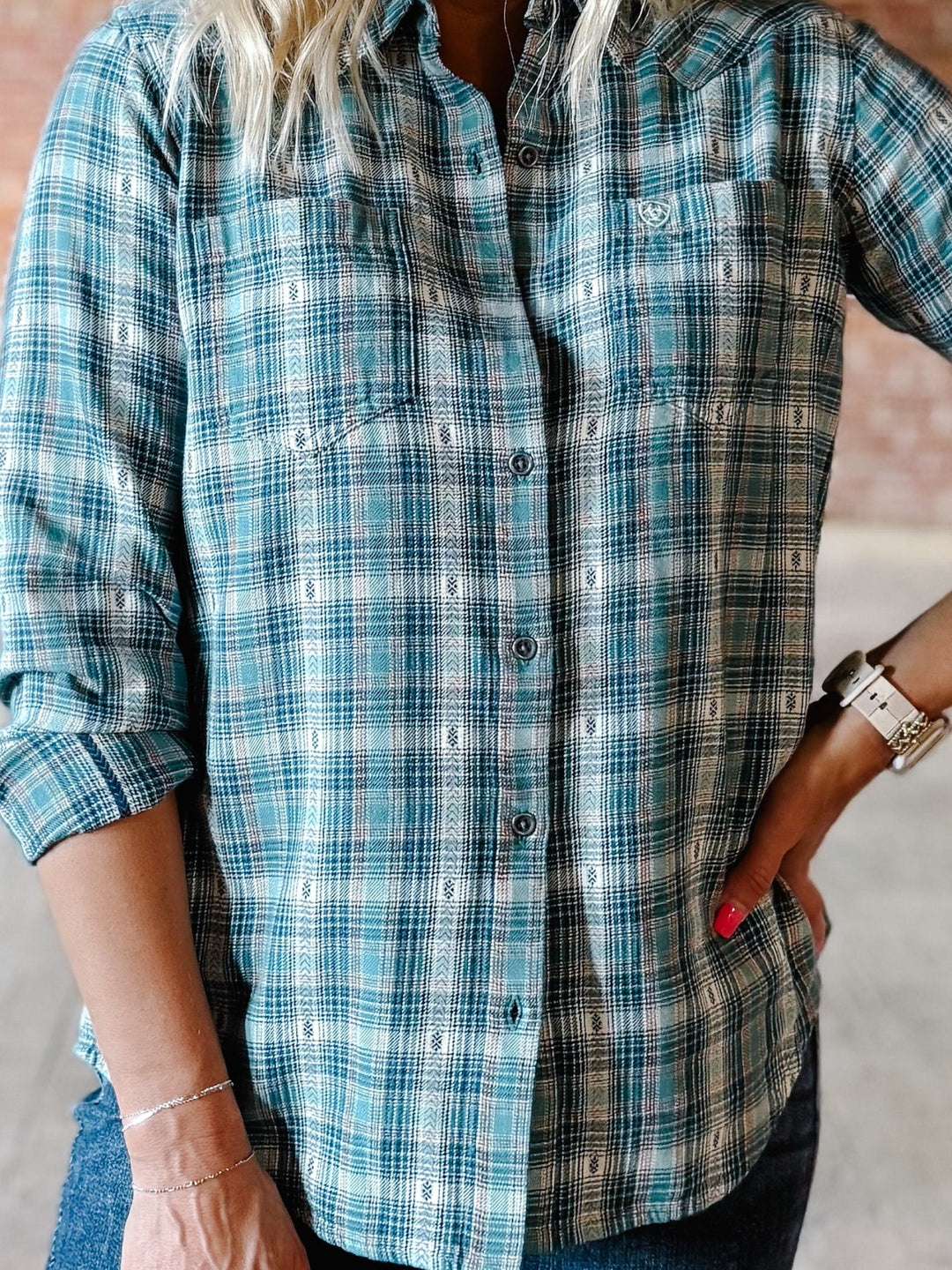 Ariat Billie Jean Button Up Plaid, Aquamarine