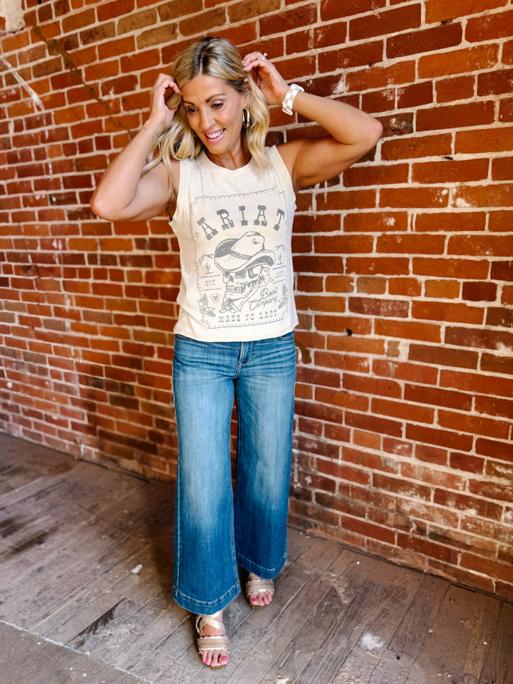 Ariat Wanted Skull Cowboy Tank, Summer Sand