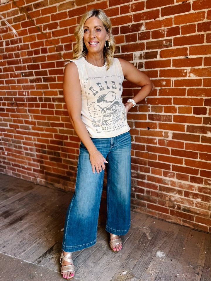 Ariat Wanted Skull Cowboy Tank, Summer Sand