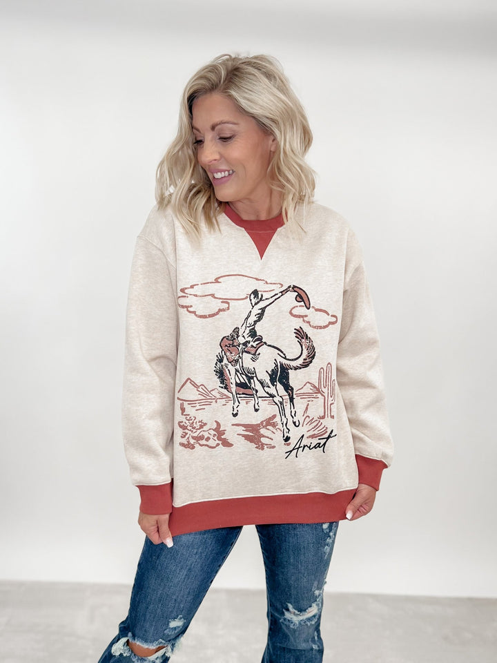 Ariat Women's Roughstock Oversized Crew Sweatshirt, Oatmeal