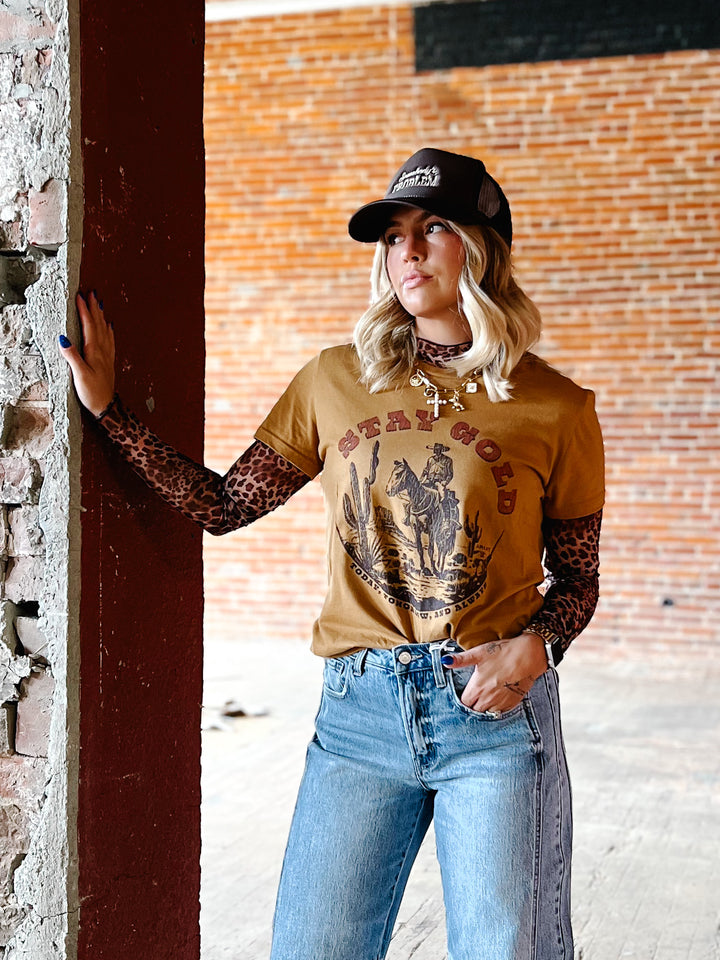 Ariat Womens Stay Gold Boyfriend Fit T-Shirt, Harvest Gold