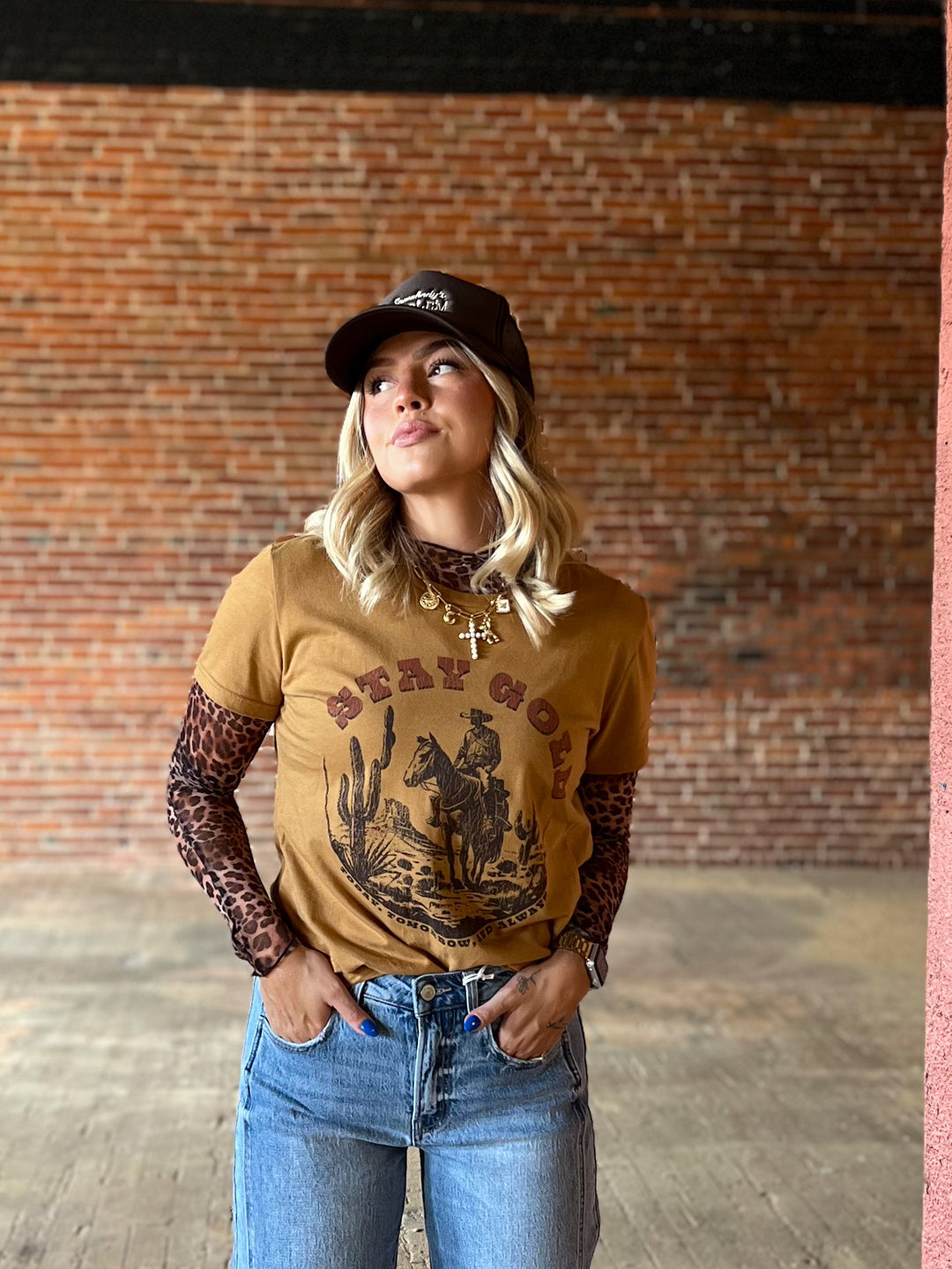 Ariat Womens Stay Gold Boyfriend Fit T-Shirt, Harvest Gold