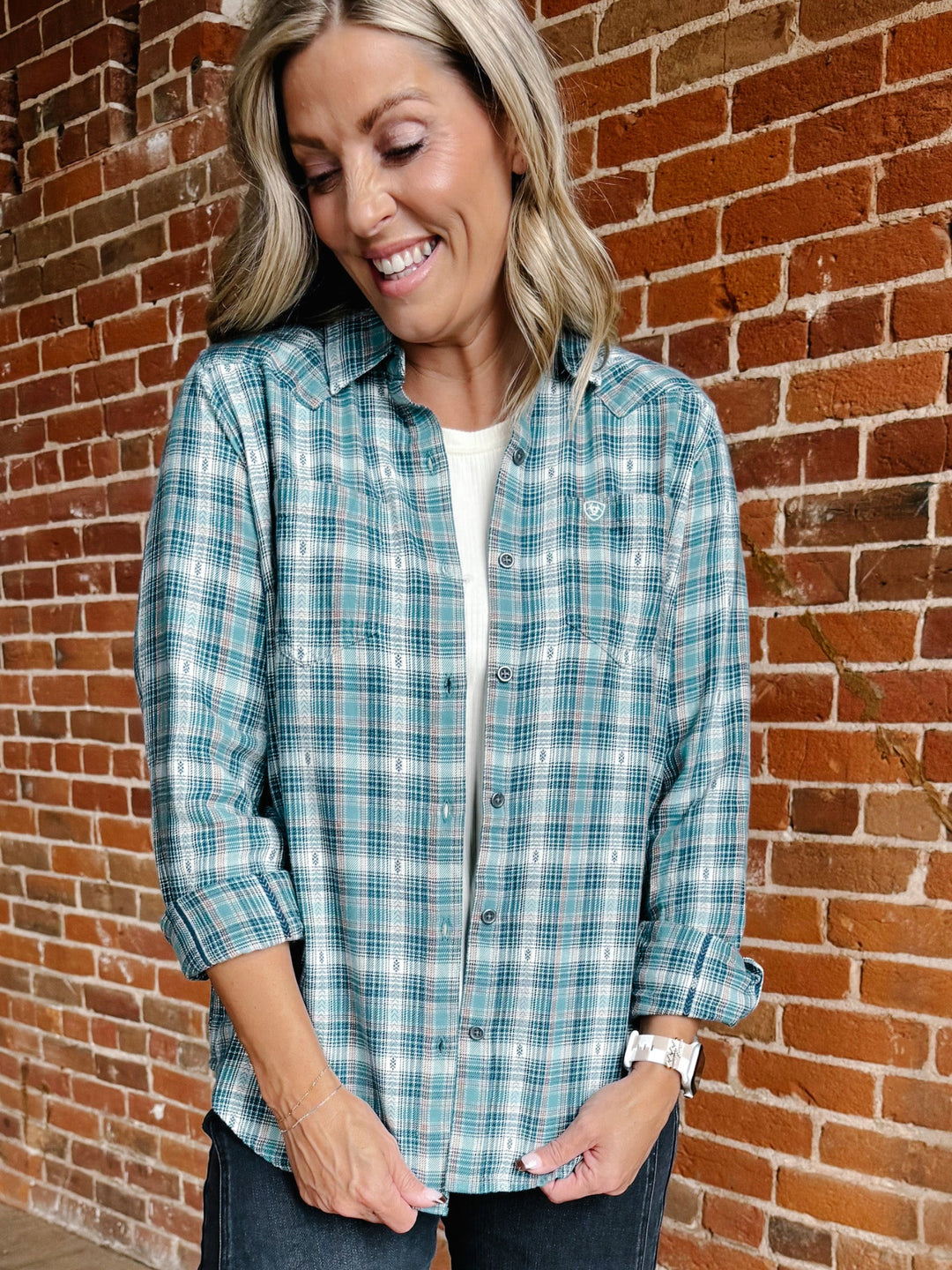 Ariat Billie Jean Button Up Plaid, Aquamarine