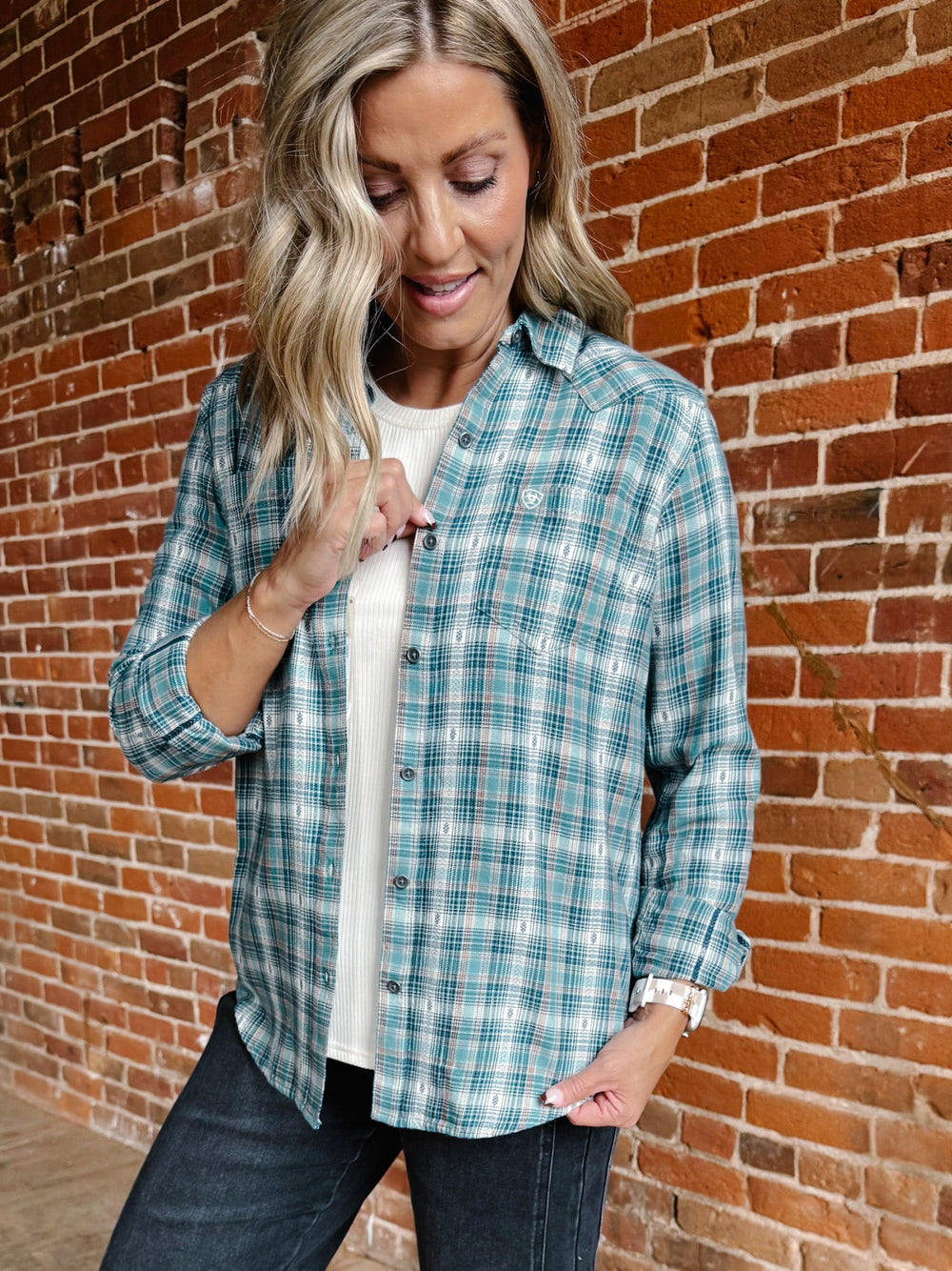 Ariat Billie Jean Button Up Plaid, Aquamarine