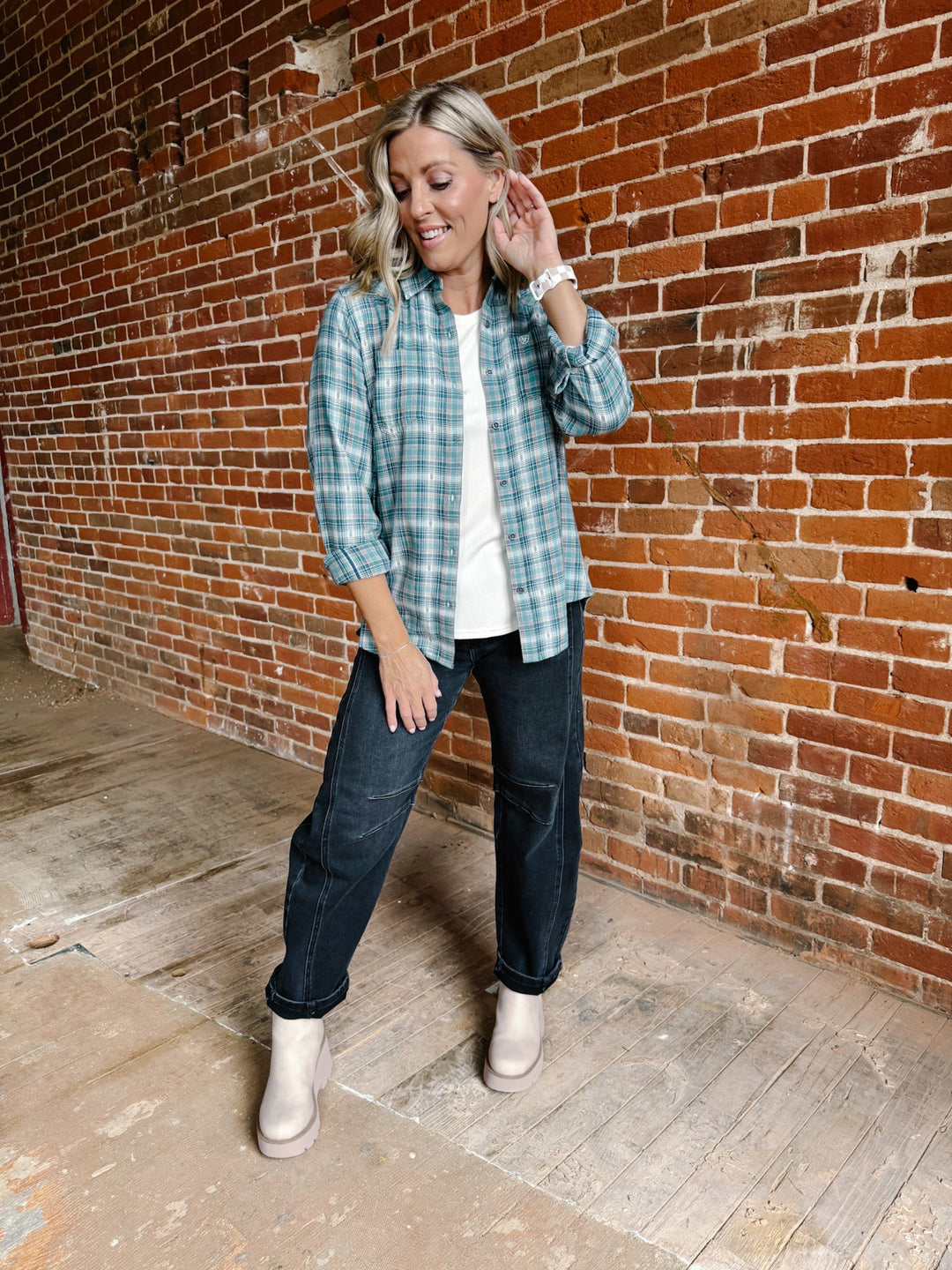 Ariat Billie Jean Button Up Plaid, Aquamarine