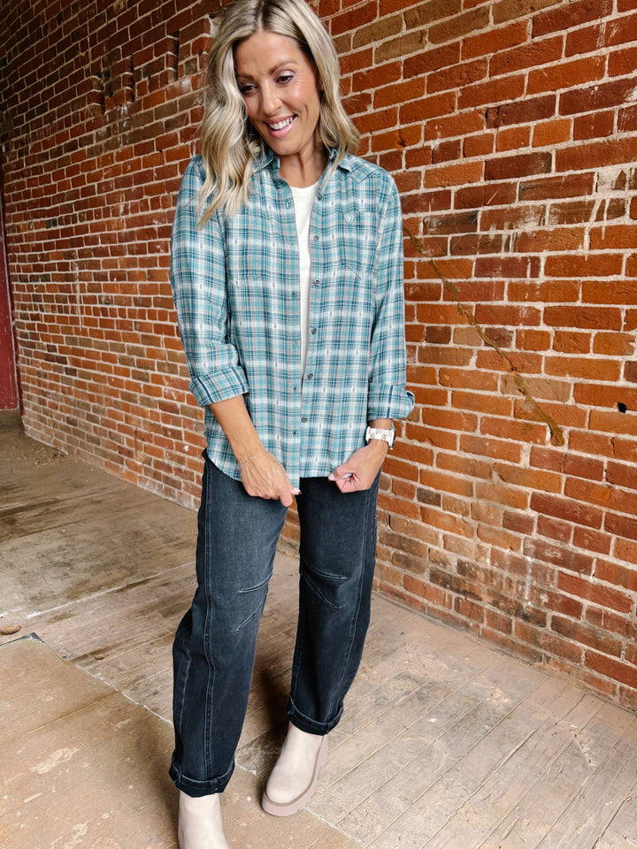 Ariat Billie Jean Button Up Plaid, Aquamarine