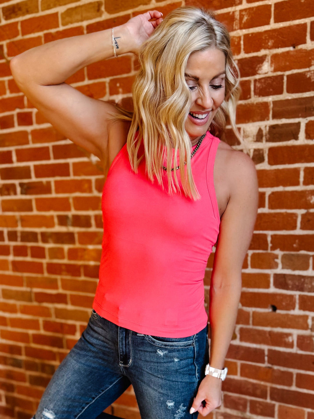 Aspire Racer Back Tank, Flamingo Pink