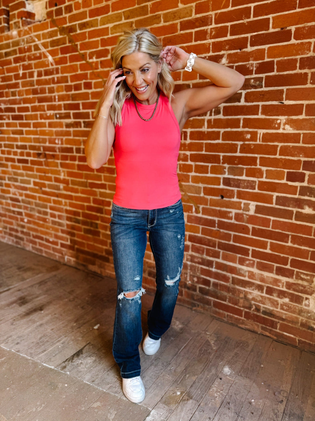 Aspire Racer Back Tank, Flamingo Pink