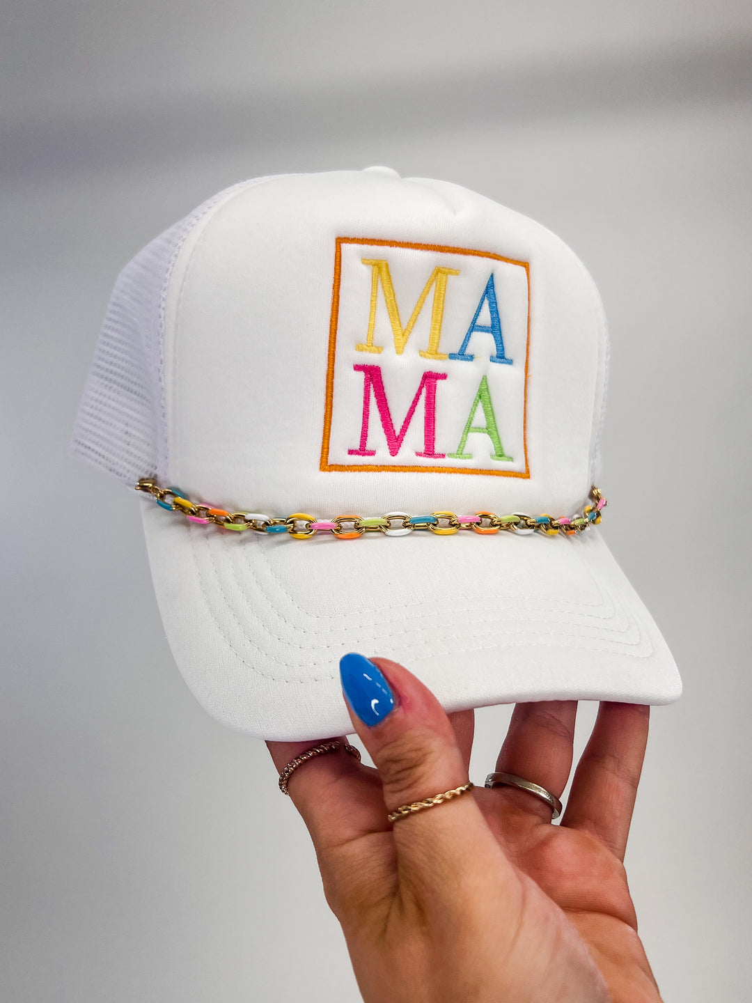 Mama Squared Embroidered Trucker Hat, White