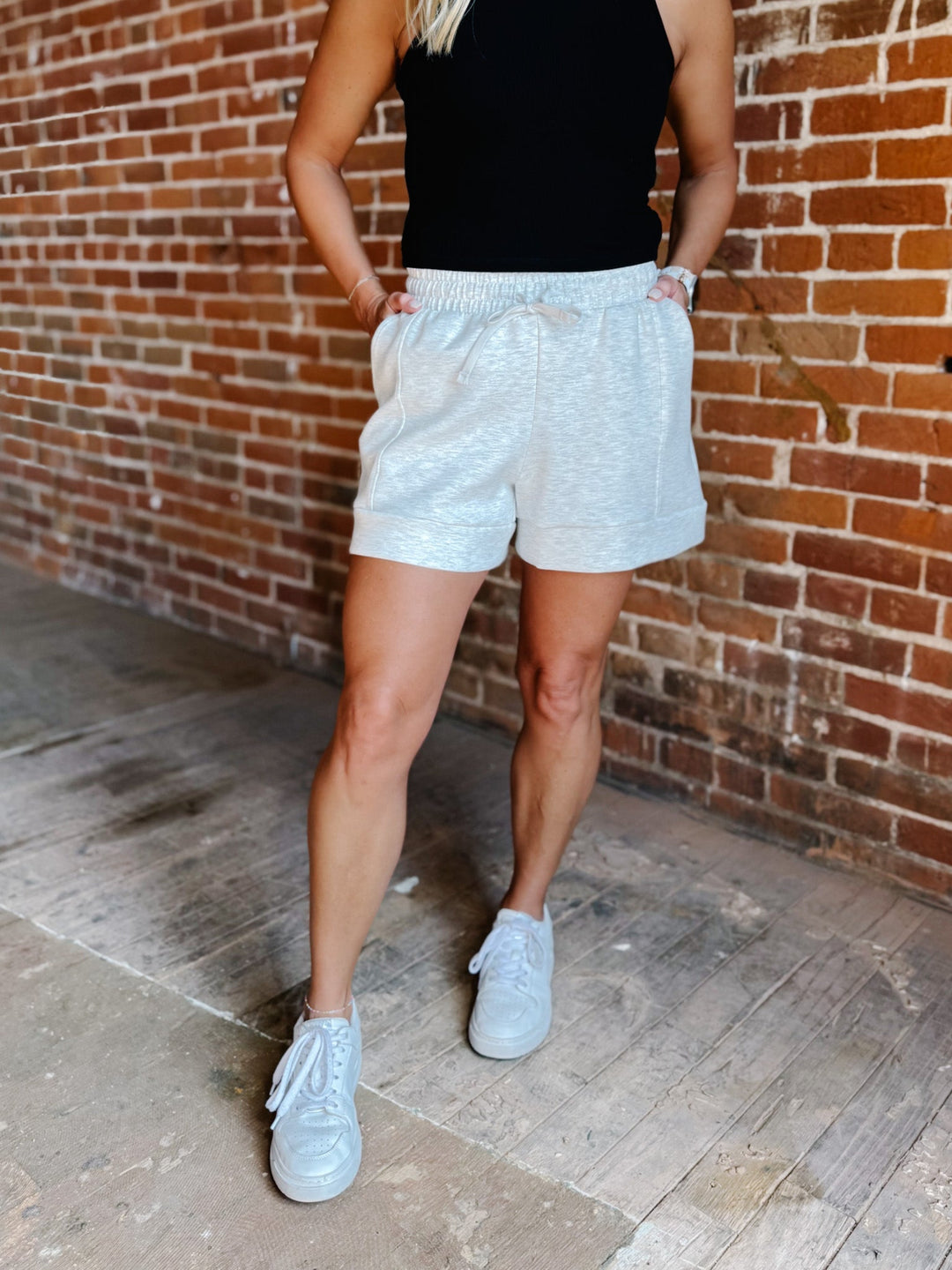 Beat These Pleated Scuba Shorts, Light Heather Grey