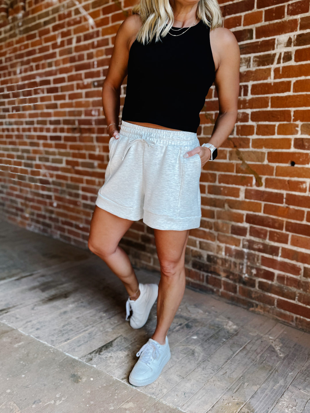 Beat These Pleated Scuba Shorts, Light Heather Grey