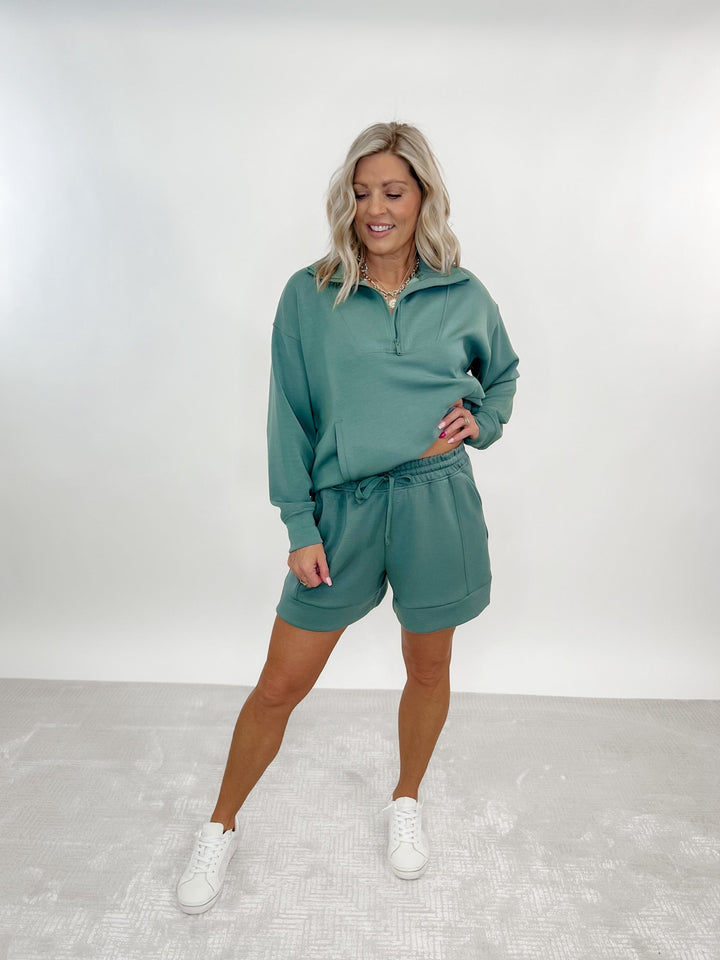 Beat These Pleated Scuba Short, Sage Leaf