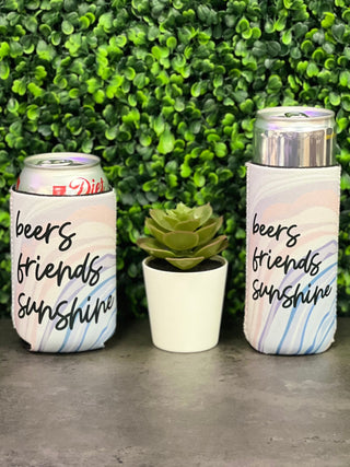 Beer, Friends Sushine Slim Can Koozie