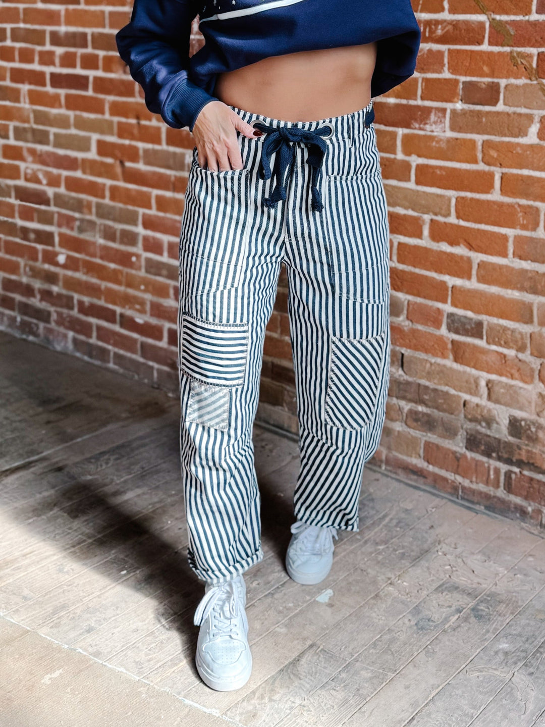 Behind the Seams Barrel Pants, Navy