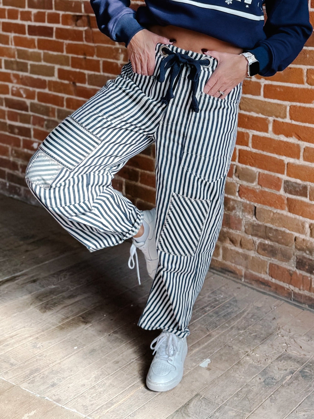 Behind the Seams Barrel Pants, Navy