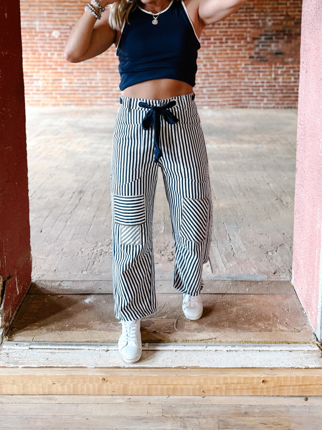 Behind the Seams Barrel Pants, Navy