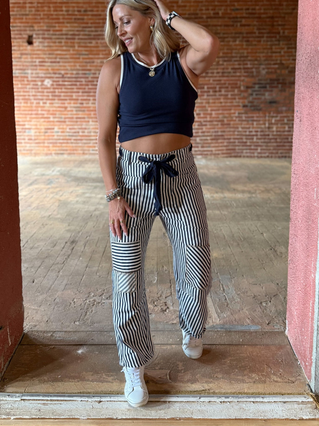 Behind the Seams Barrel Pants, Navy