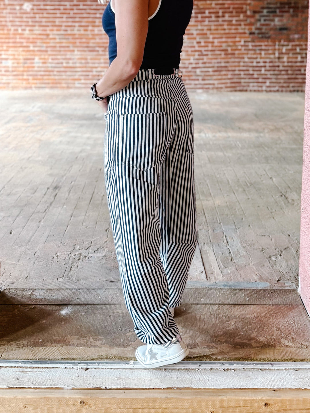 Behind the Seams Barrel Pants, Navy
