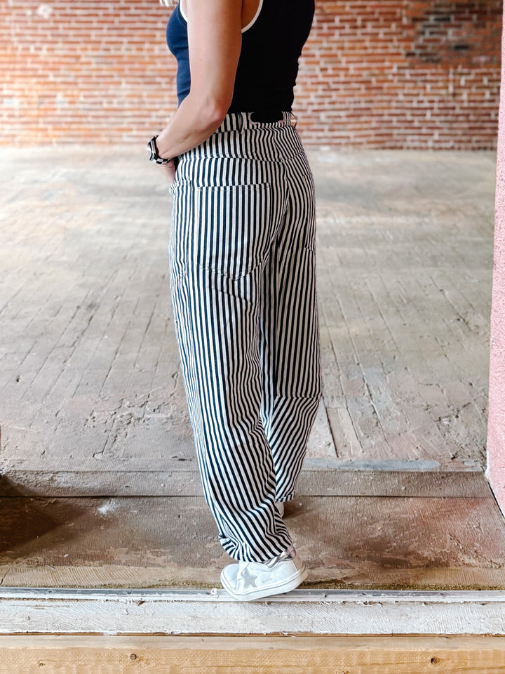 Behind the Seams Barrel Pants, Navy