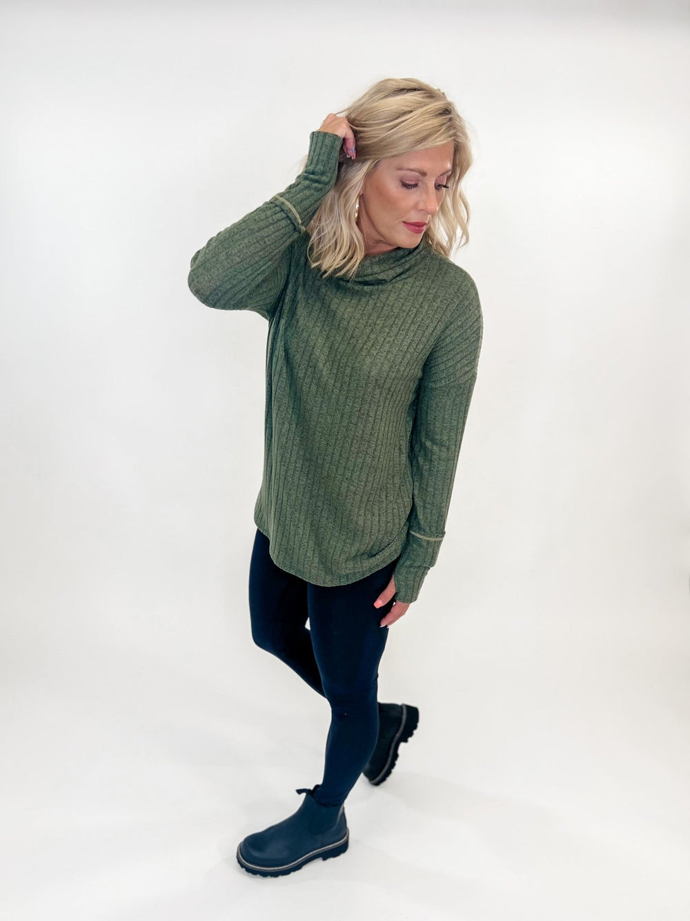 Betsie Ribbed Knit Turtleneck, Olive