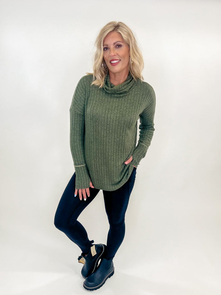 Betsie Ribbed Knit Turtleneck, Olive