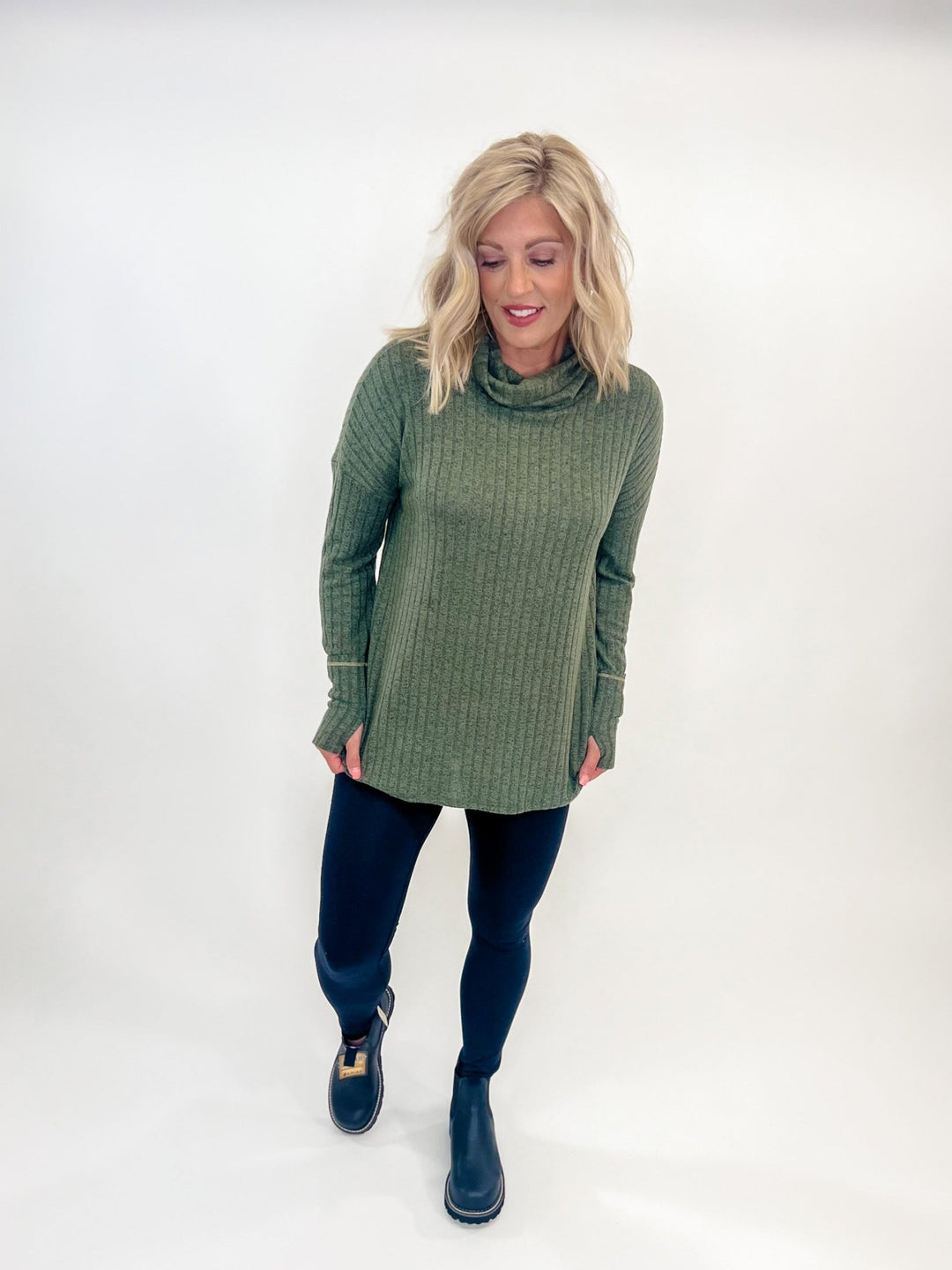 Betsie Ribbed Knit Turtleneck, Olive