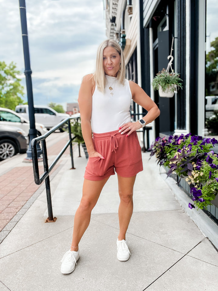 Better Things Knit Drawstring Shorts, Dusty Mauve