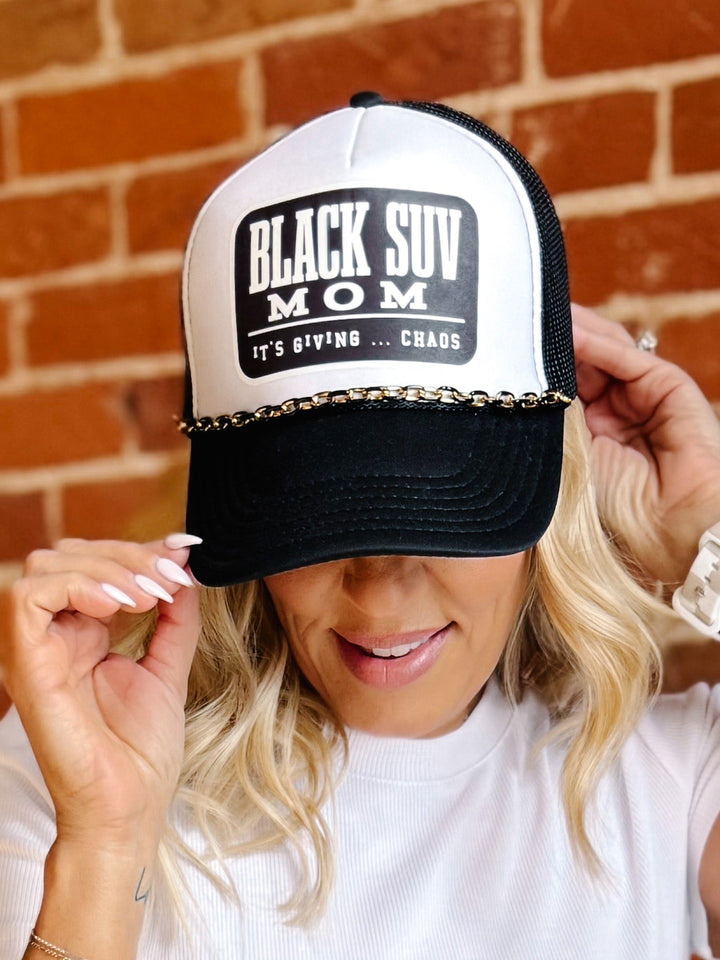 Black SUV Mom Trucker Hat, Black
