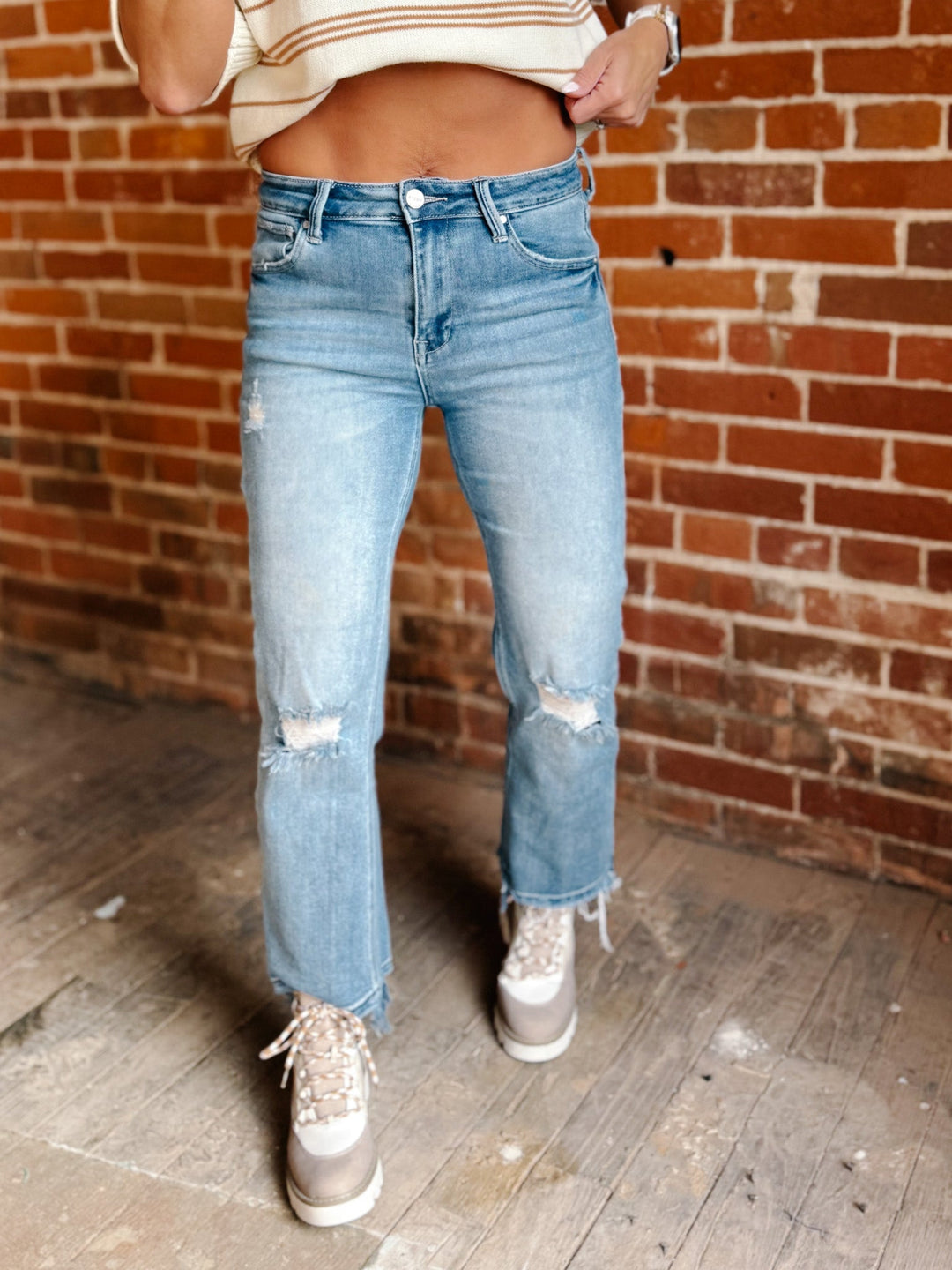 Blaire High Rise Distressed Straight Crop Jeans, Medium