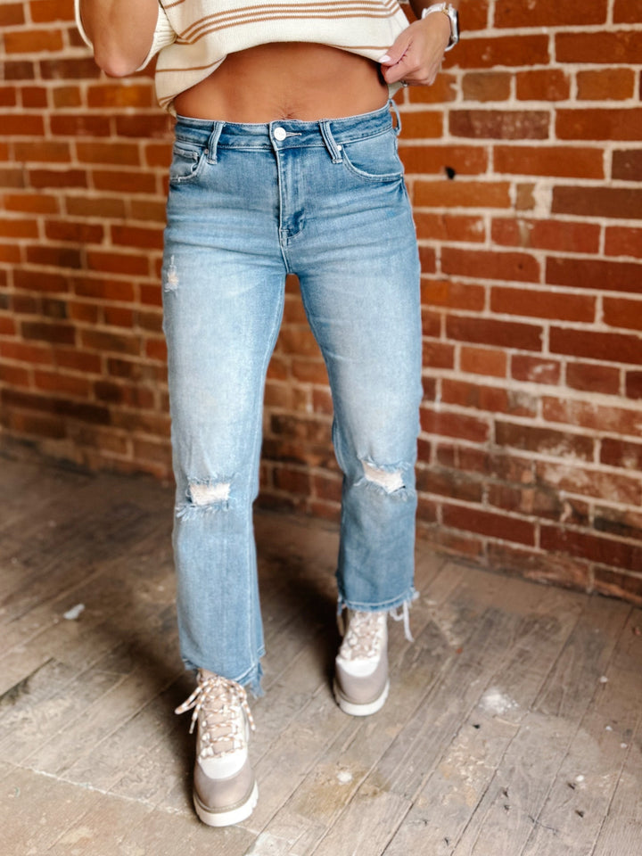 Blaire High Rise Distressed Straight Crop Jeans, Medium