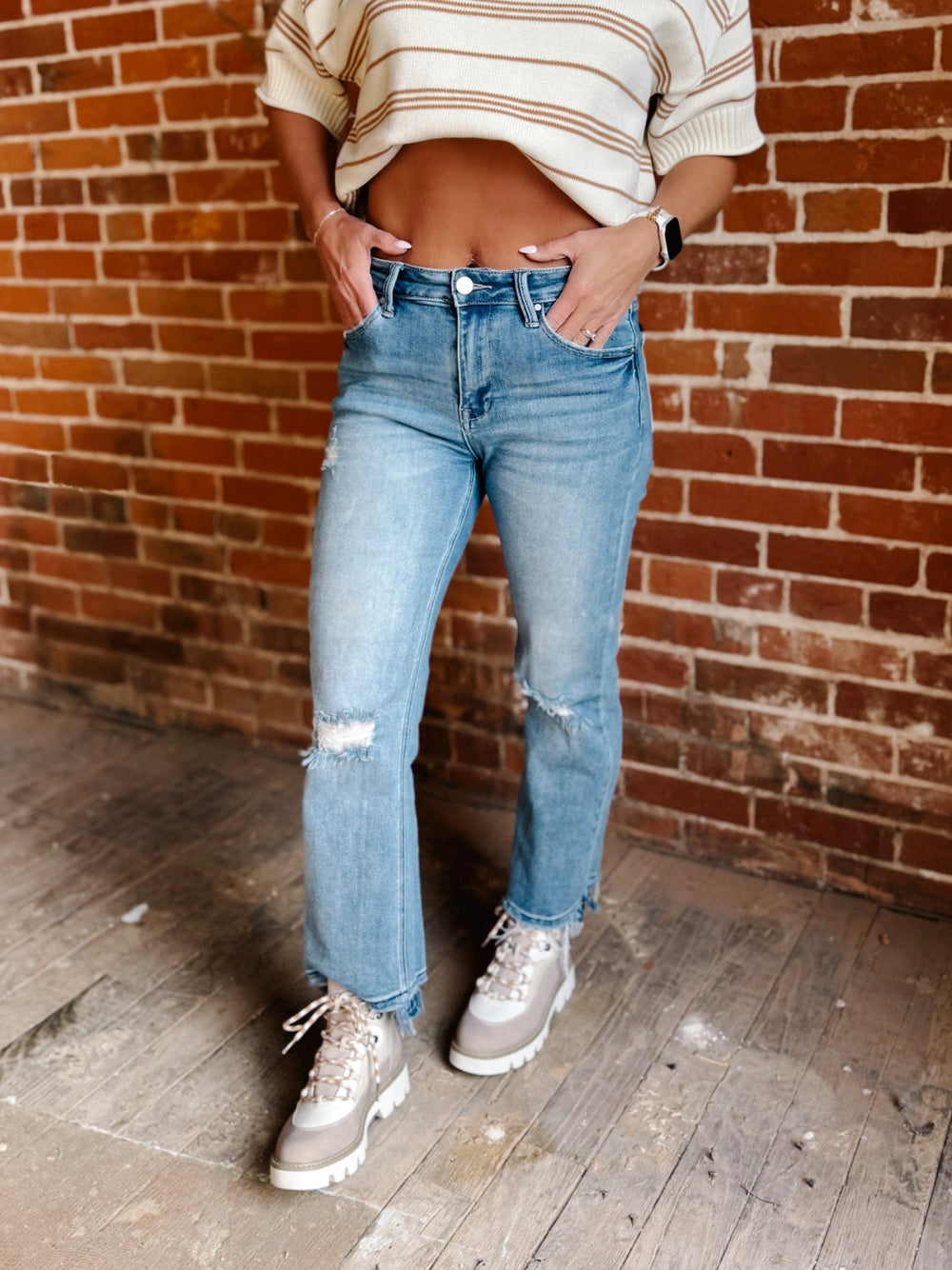 Blaire High Rise Distressed Straight Crop Jeans, Medium