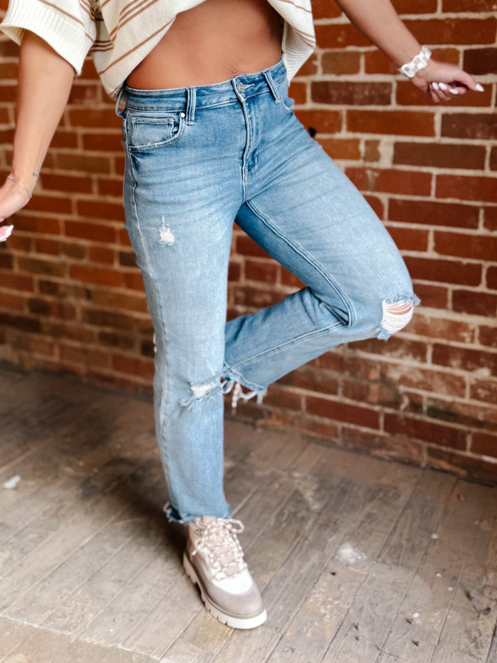 Blaire High Rise Distressed Straight Crop Jeans, Medium