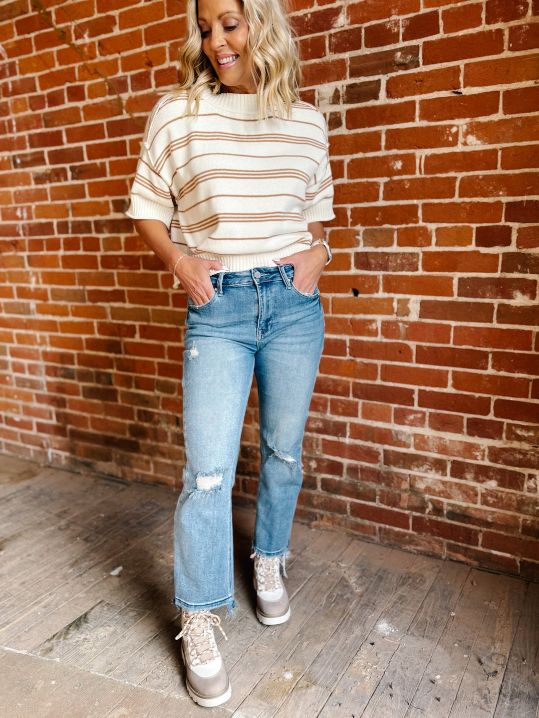 Blaire High Rise Distressed Straight Crop Jeans, Medium