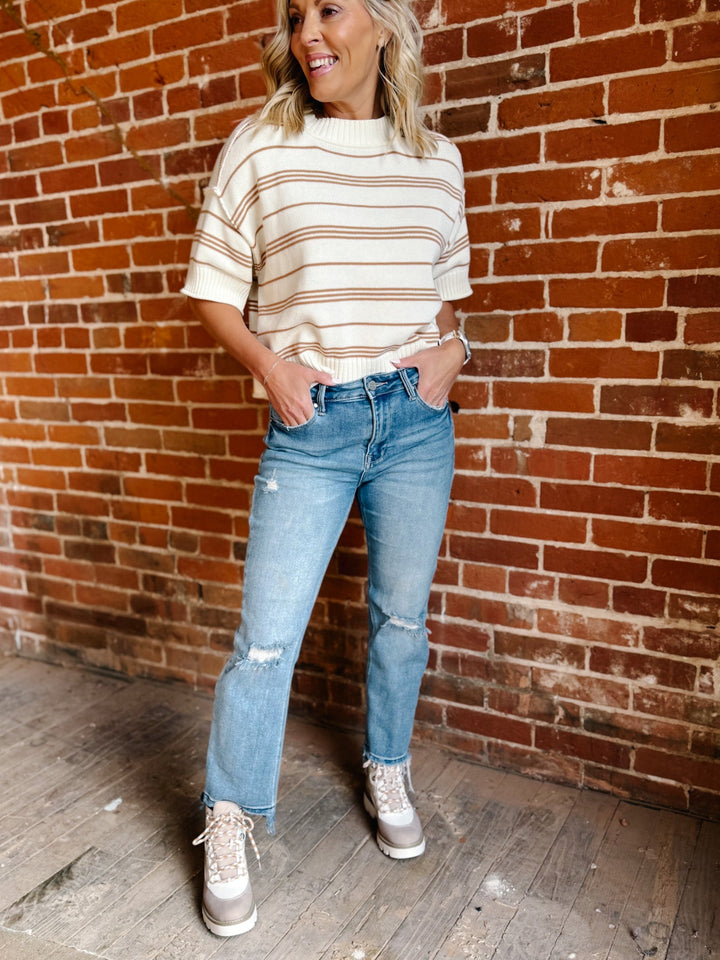 Blaire High Rise Distressed Straight Crop Jeans, Medium