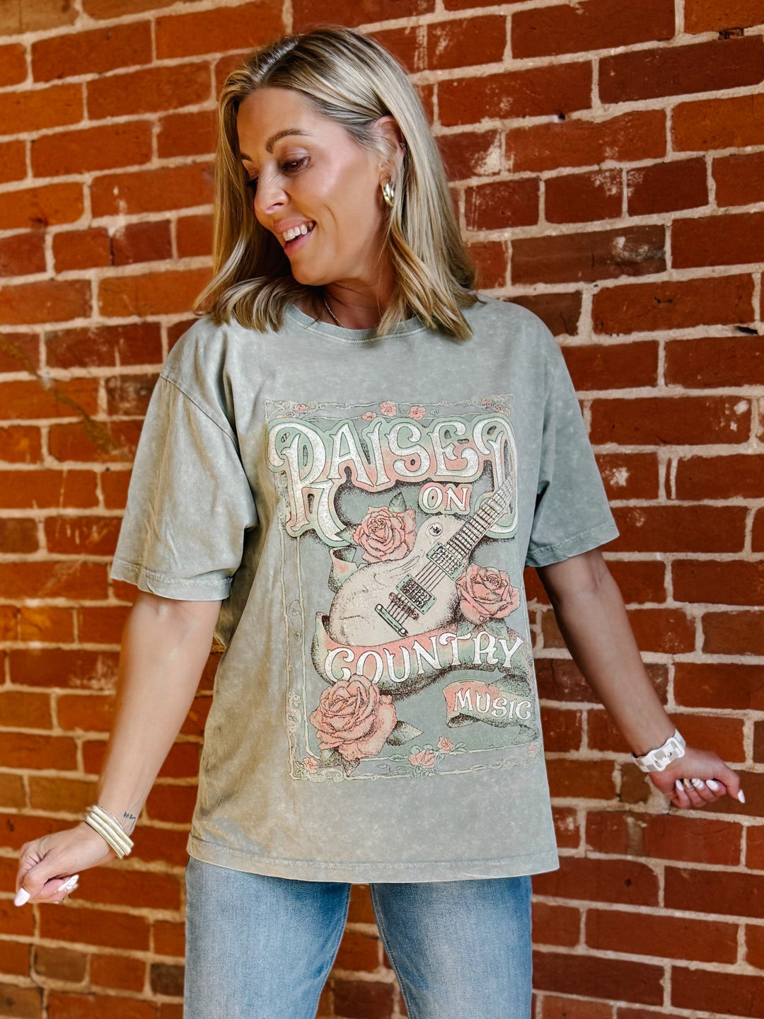 Bloomed Raised on Country Music Boyfriend Fit Graphic Tee