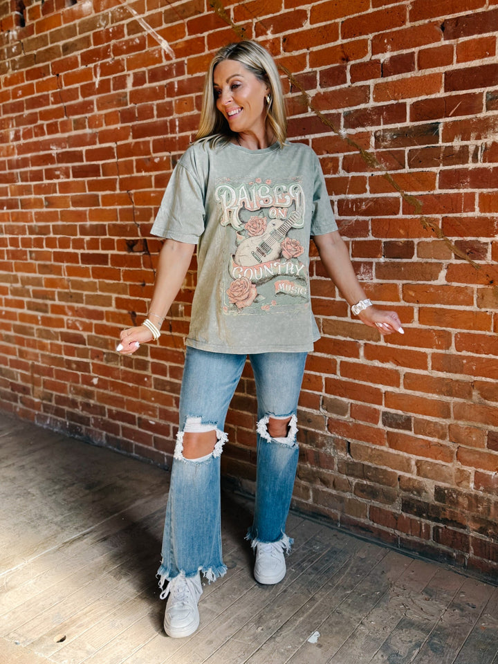 Bloomed Raised on Country Music Boyfriend Fit Graphic Tee