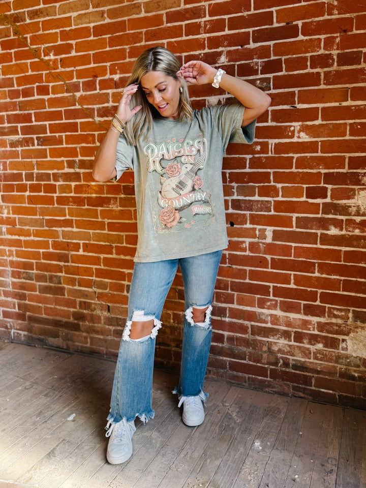Bloomed Raised on Country Music Boyfriend Fit Graphic Tee