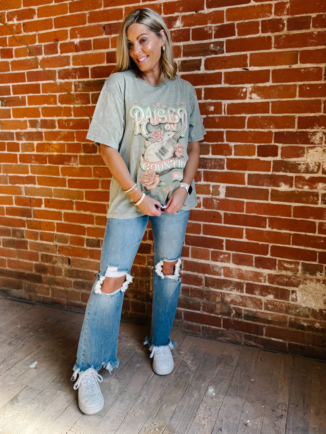 Bloomed Raised on Country Music Boyfriend Fit Graphic Tee