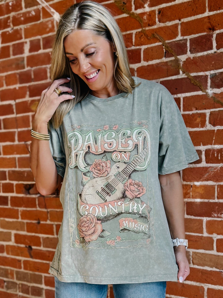 Bloomed Raised on Country Music Boyfriend Fit Graphic Tee