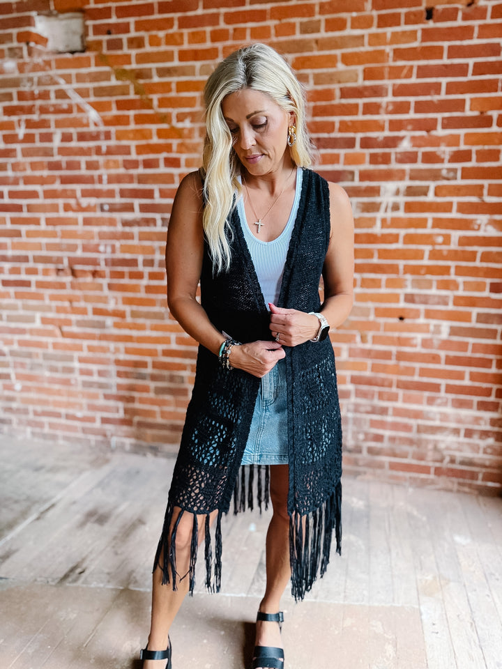 Boho Breeze Crochet Fringe Cardigan