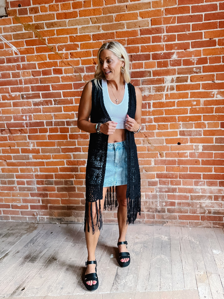 Boho Breeze Crochet Fringe Cardigan