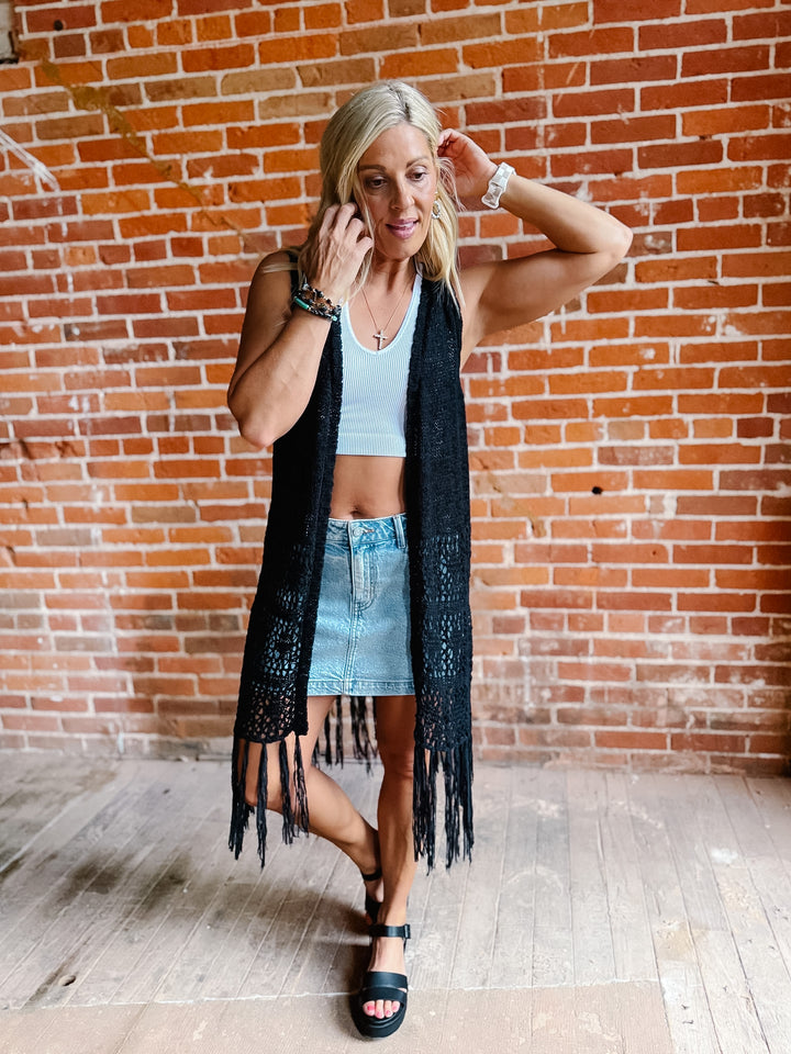 Boho Breeze Crochet Fringe Cardigan