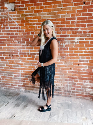 Boho Breeze Crochet Fringe Cardigan