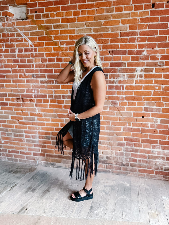 Boho Breeze Crochet Fringe Cardigan