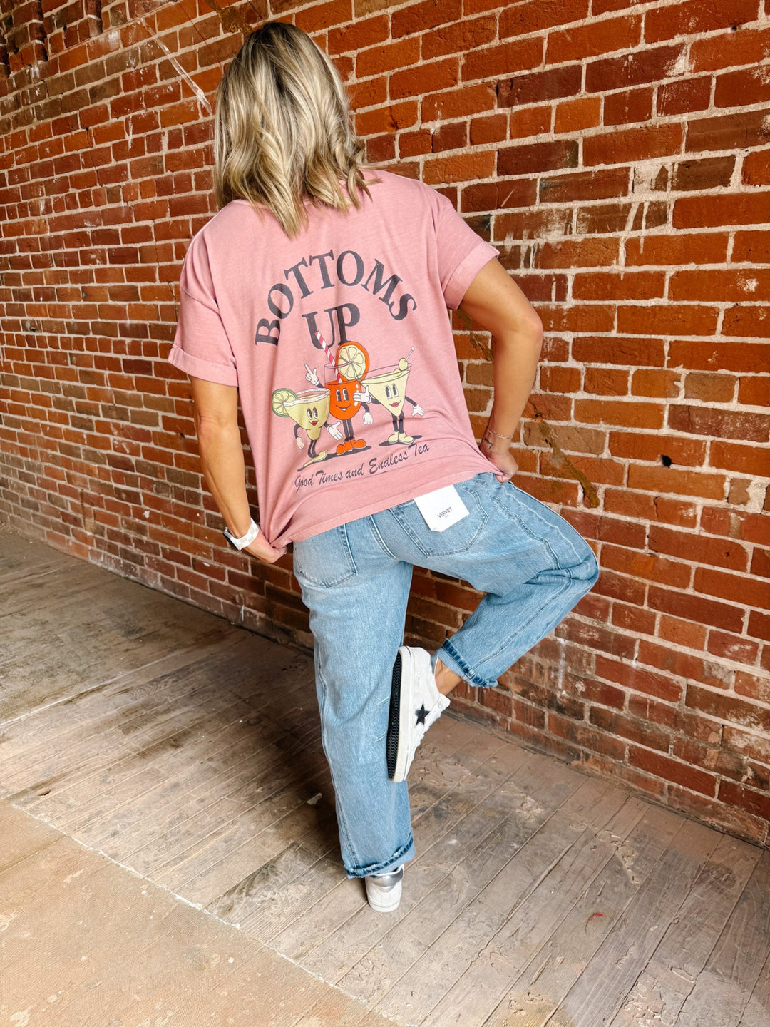 Bottoms Up Boyfriend Fit Graphic Tee, Dusty Pink