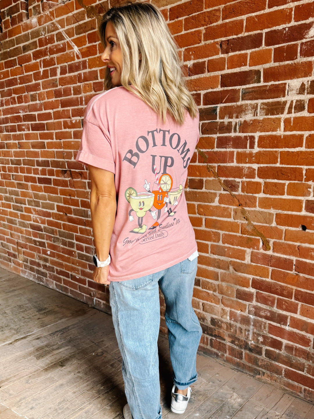 Bottoms Up Boyfriend Fit Graphic Tee, Dusty Pink