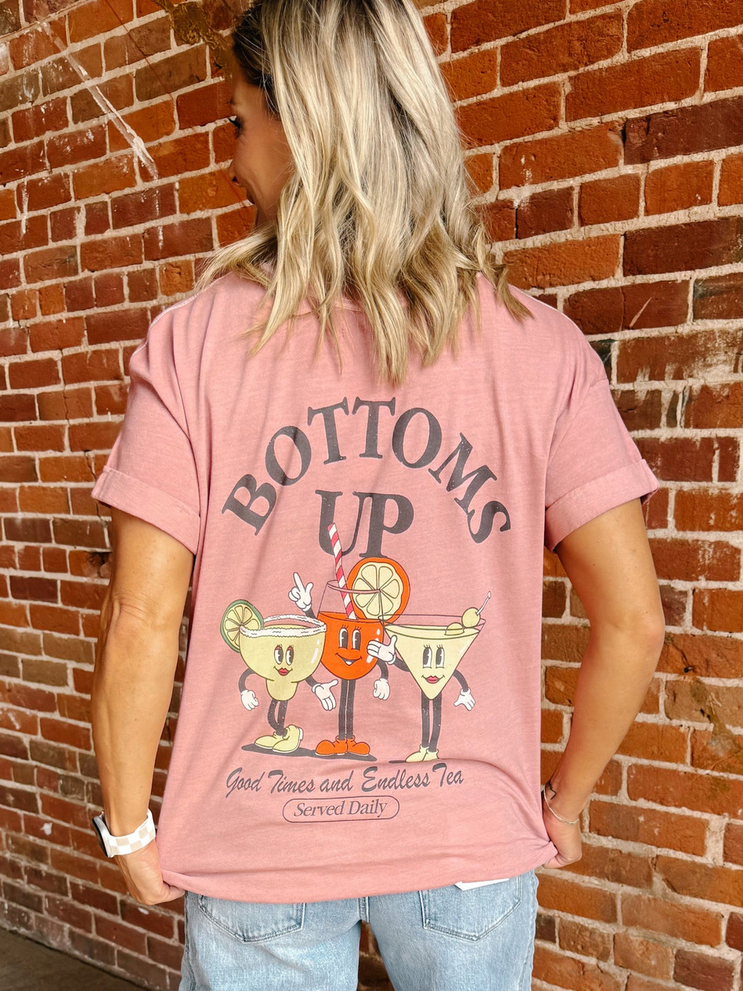 Bottoms Up Boyfriend Fit Graphic Tee, Dusty Pink