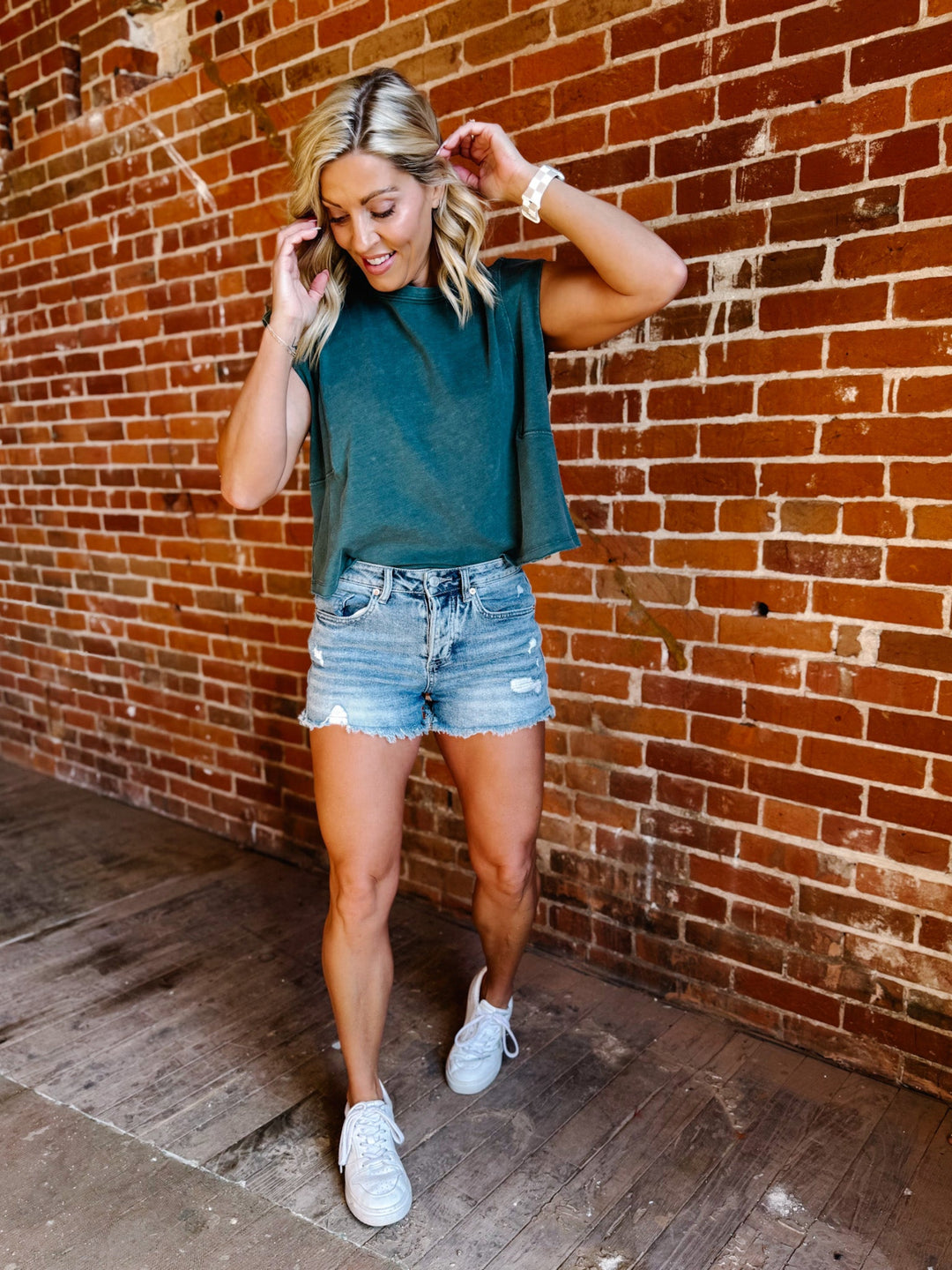 Break Point High Rise Shorts, Light Wash