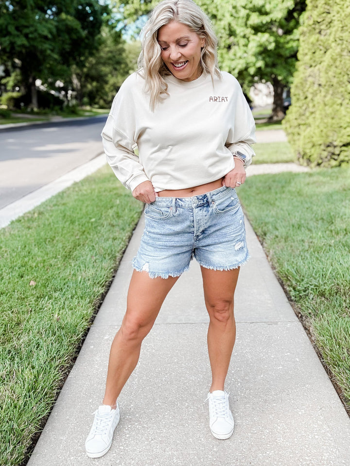 Break Point High Rise Shorts, Light Wash